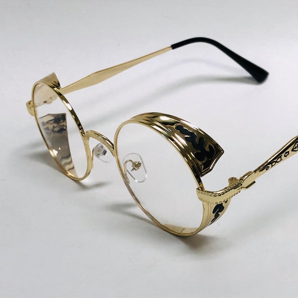 Round Clear Lens Men Sunglasses Gold Frame Hip Hop Style Classic Shades Lentes